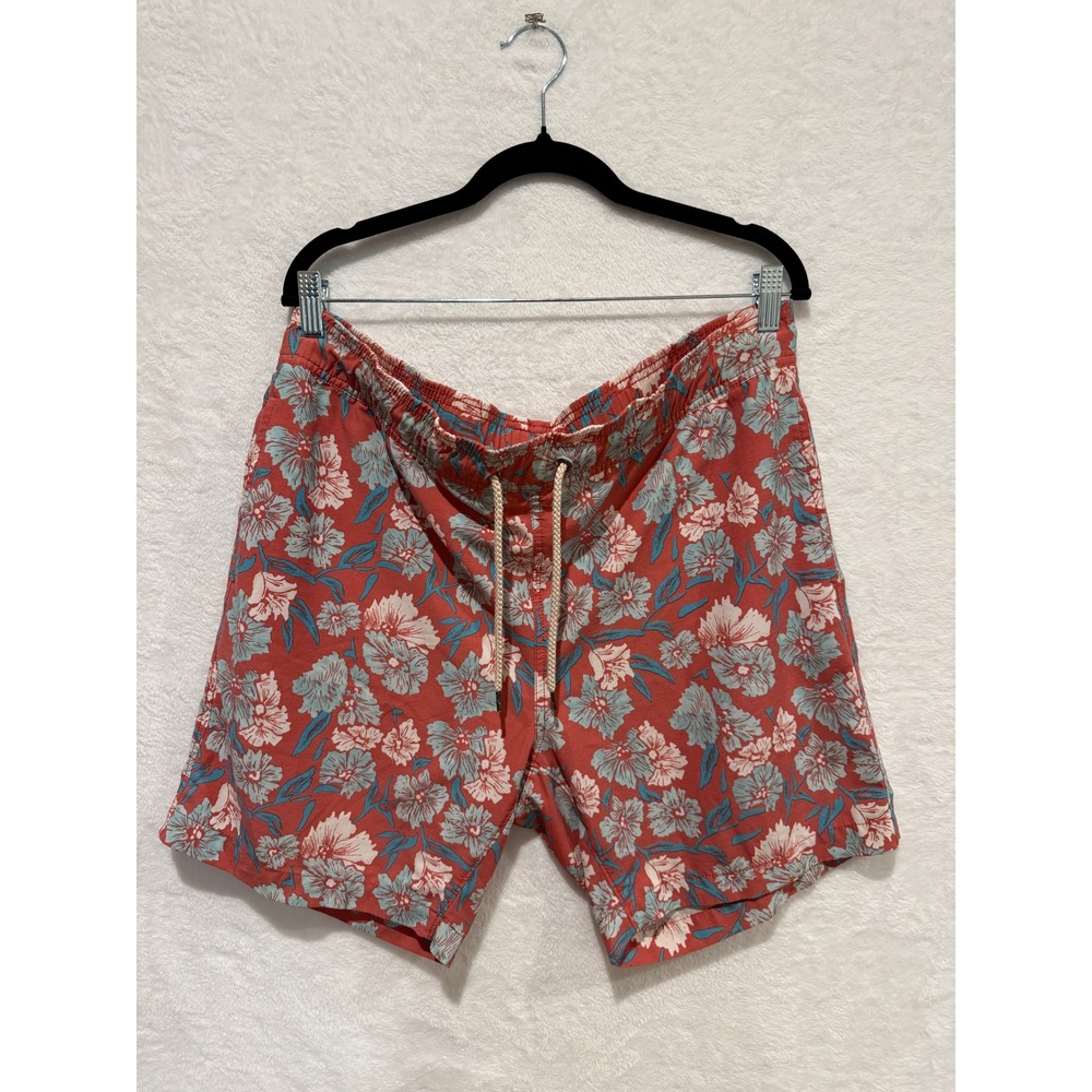 Faherty Beacon Trunk Mens Swim Shorts Floral Red Sustainable Board Shorts Large